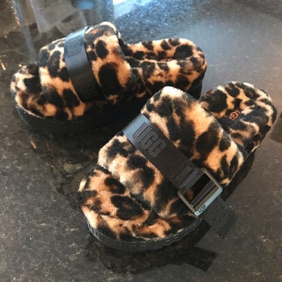 New UGG Fluffita Panther Print Slippers, Leopard Print Slides, Caramel Slip Ons - Picture 11 of 16